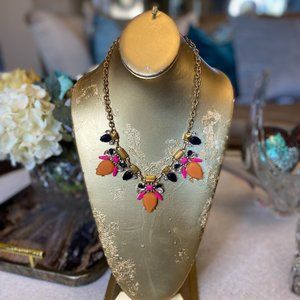 J Crew gold tone oval rolo multi jewel neckace